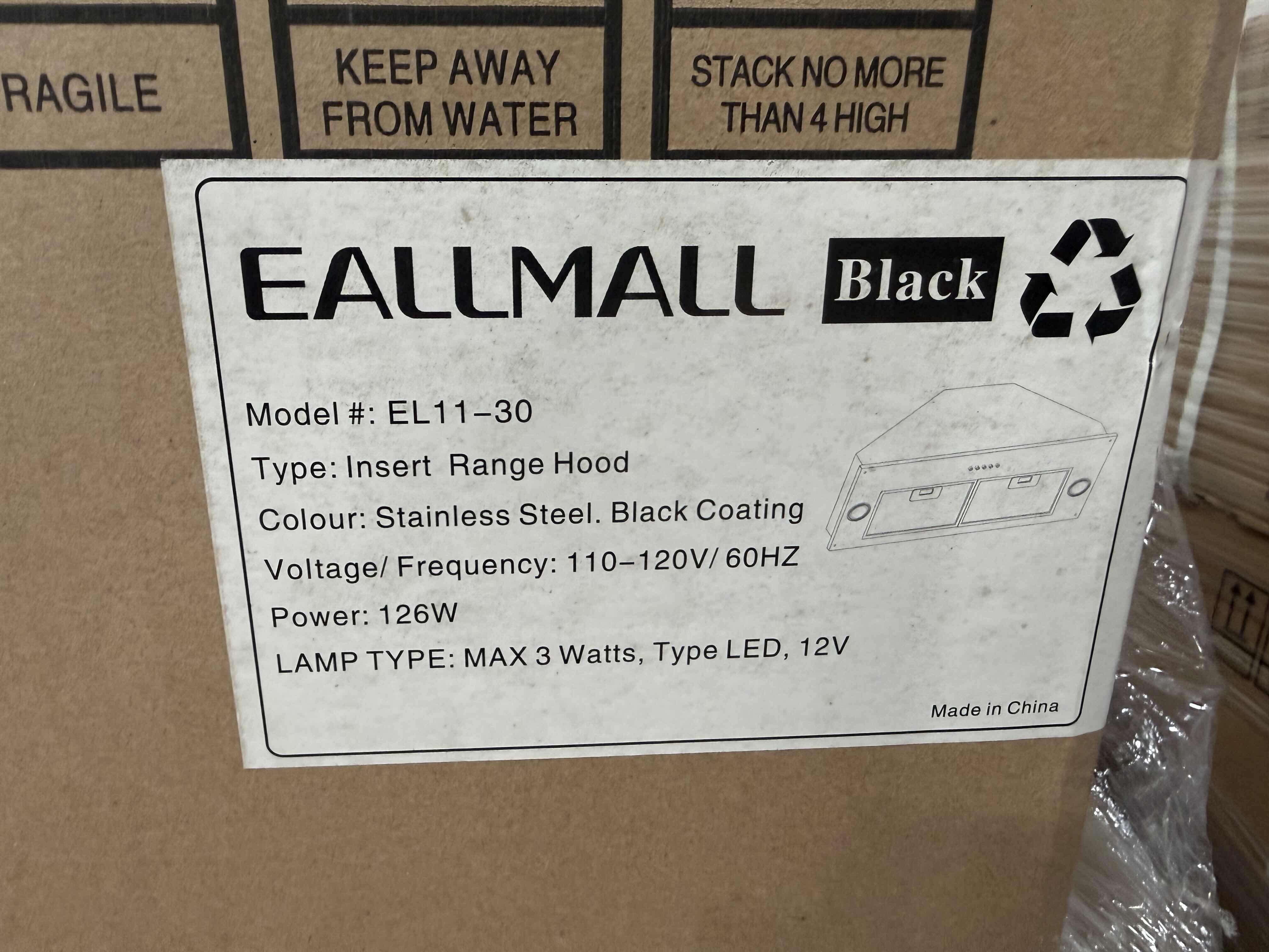 Photo 1 of NIB EALLMALL 30” STAINLESS STEEL BLACK COATING  RANGE HOOD MODEL # EL11-3O