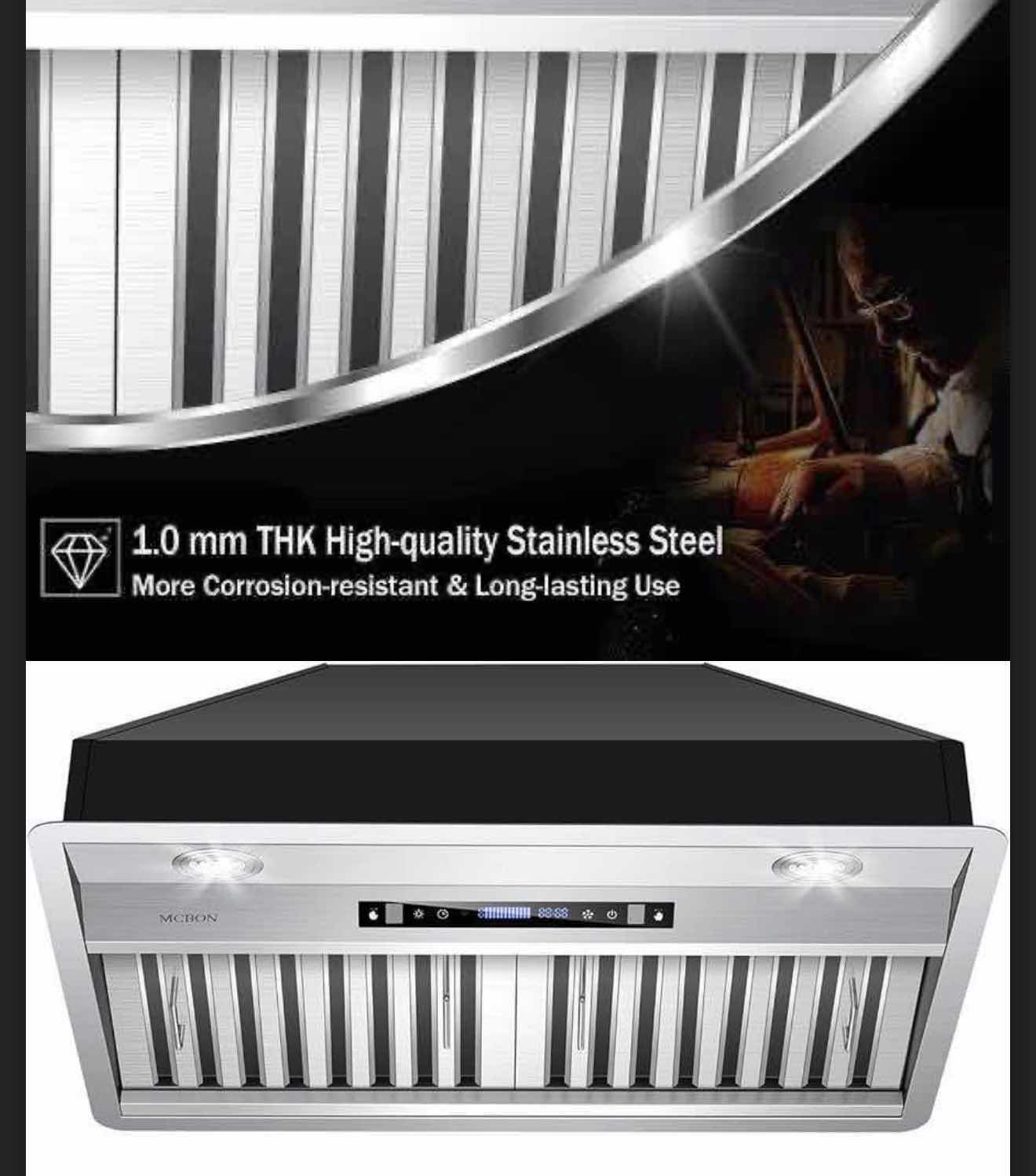 Photo 1 of NIB MCBON 30” STAINLESS STEEL BLACK COATING BUILT-IN RANGE HOOD TE77-30-BLACK