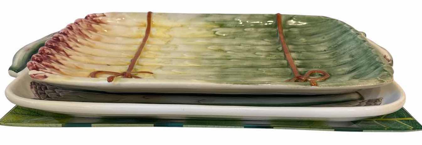 Photo 1 of (7)PCS CERAMIC SERVINGWARE LOT – ASPARAGUS PLATTERS, LEAF BOWL & DECORATIVE DISHES D7”