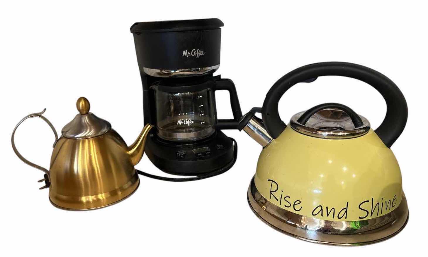 View 1 of (3)PCS MR. COFFEE MAKER WITH 2 DECORATIVE STOVETOP KETTLES 5-CUPS