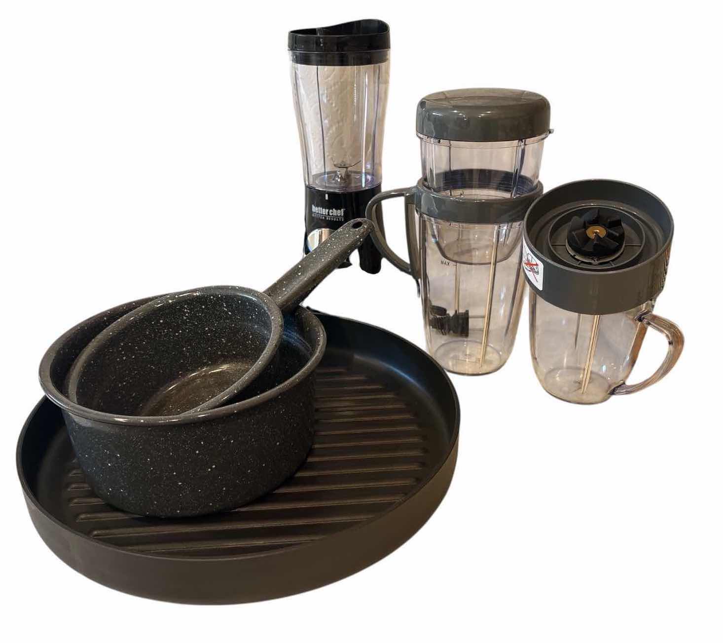 Photo 1 of (7)PCS KITCHEN COOKWARE & BLENDER SET – GRILL PAN, SAUCEPANS & ACCESSORIES D12”