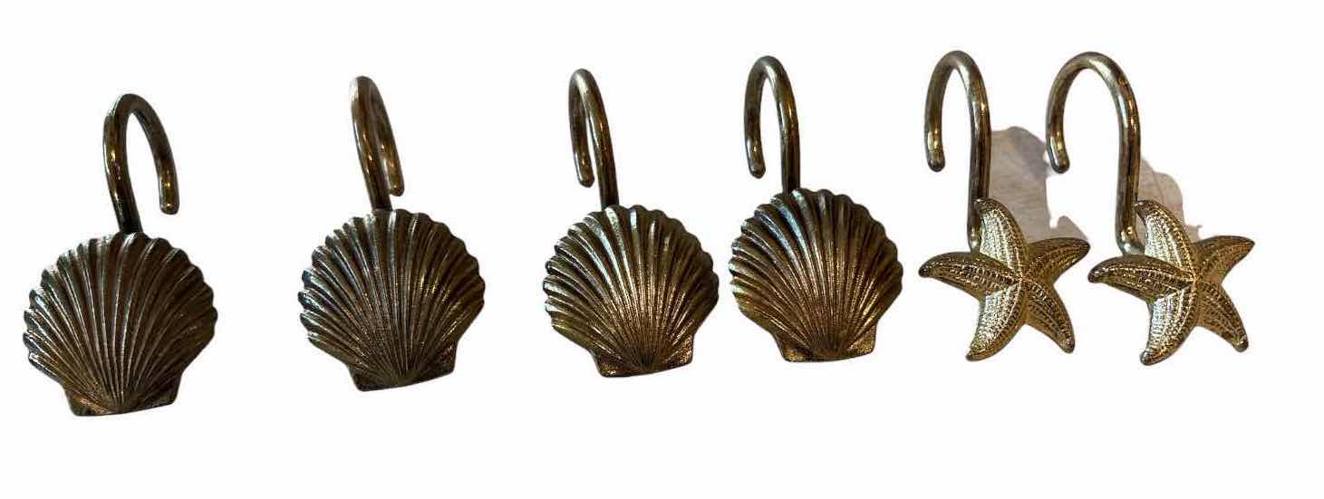 Photo 1 of (11)PCS COASTAL SEASHELL & STARFISH SHOWER CURTAIN HOOKS