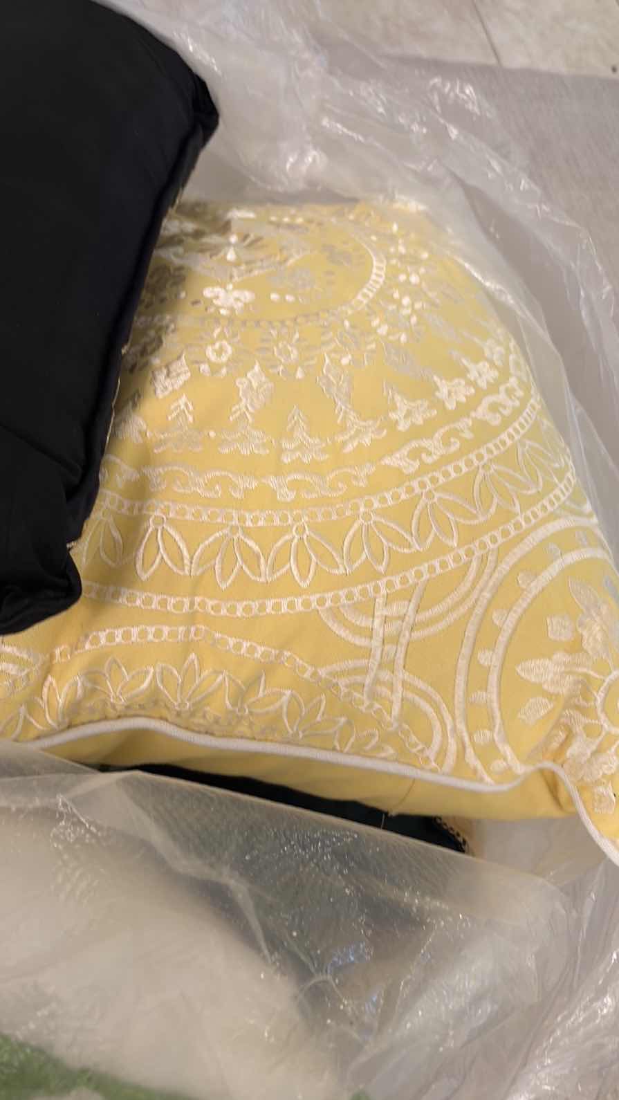 Photo 1 of LARGE BAG OF DECORATIVE THROW PILLOWS-GREEN, YELLOW & BLACK