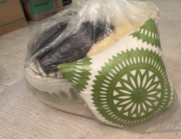 Photo 1 of LARGE BAG OF DECORATIVE THROW PILLOWS-GREEN, YELLOW & BLACK