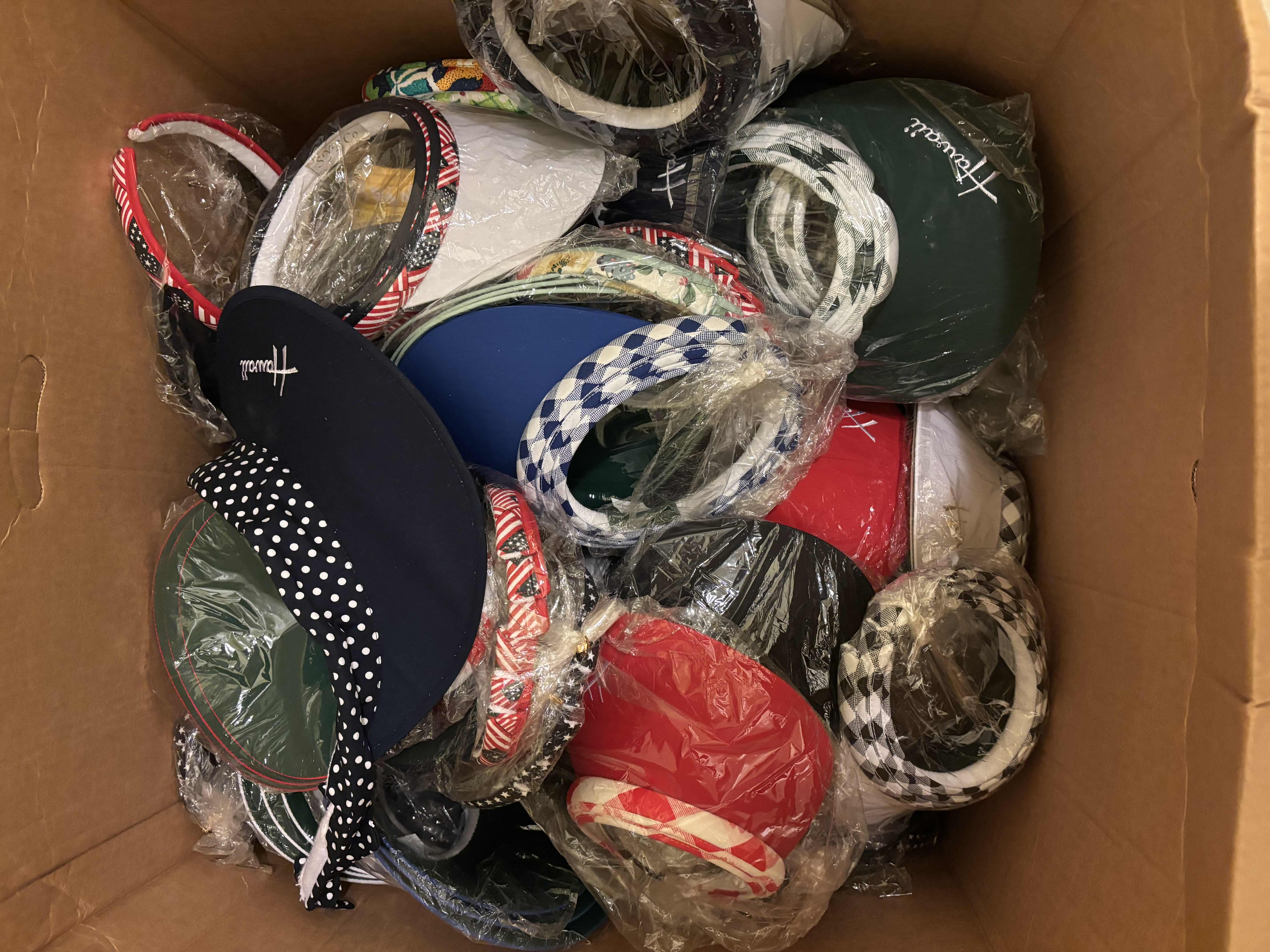 Photo 1 of BOX OF VISORS IN MULTIPLE COLORS & STYLES