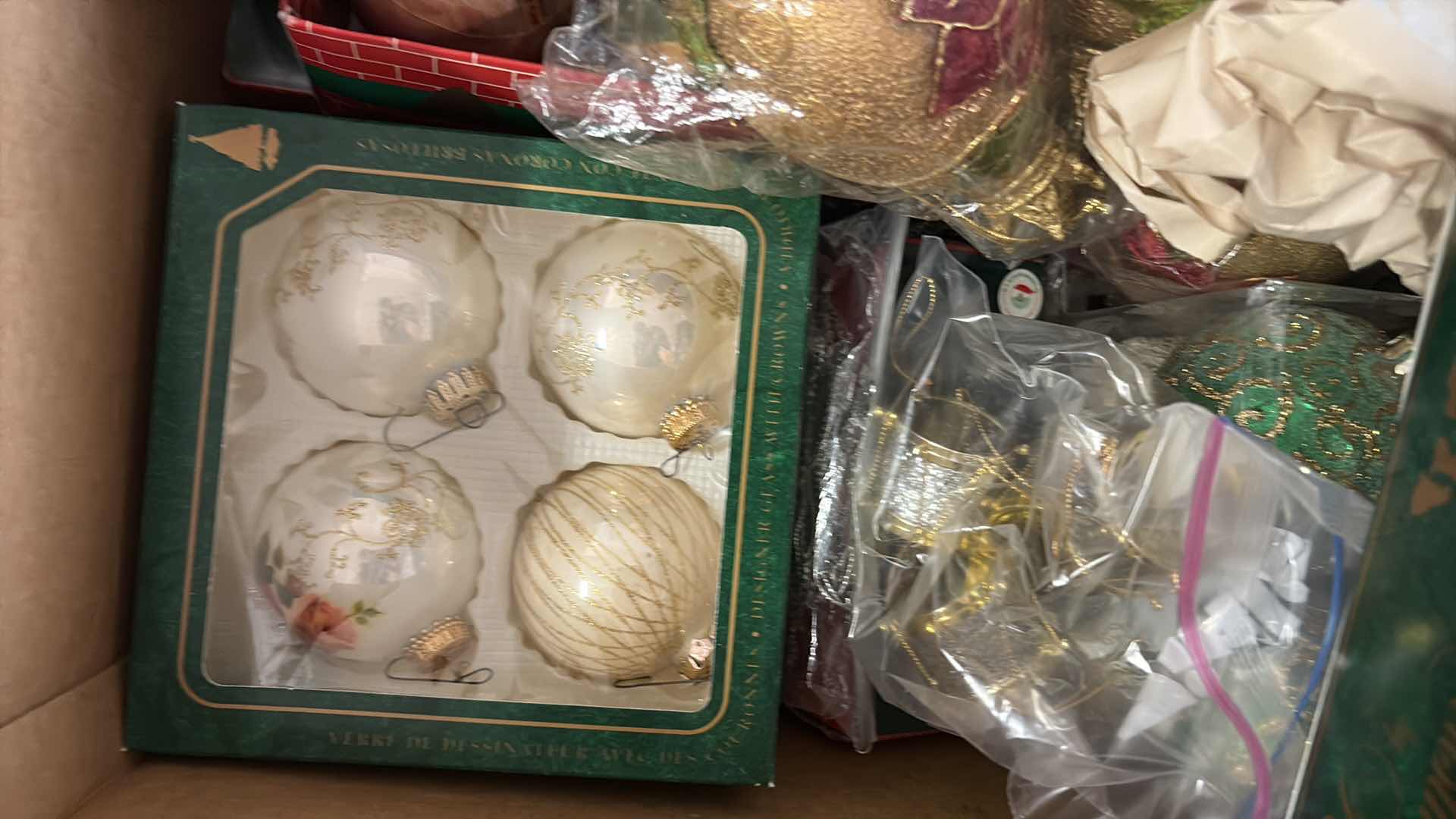 Photo 1 of BOX OF CHRISTMAS DECOR- ORNAMENTS, TREEE TOPPER & MORE