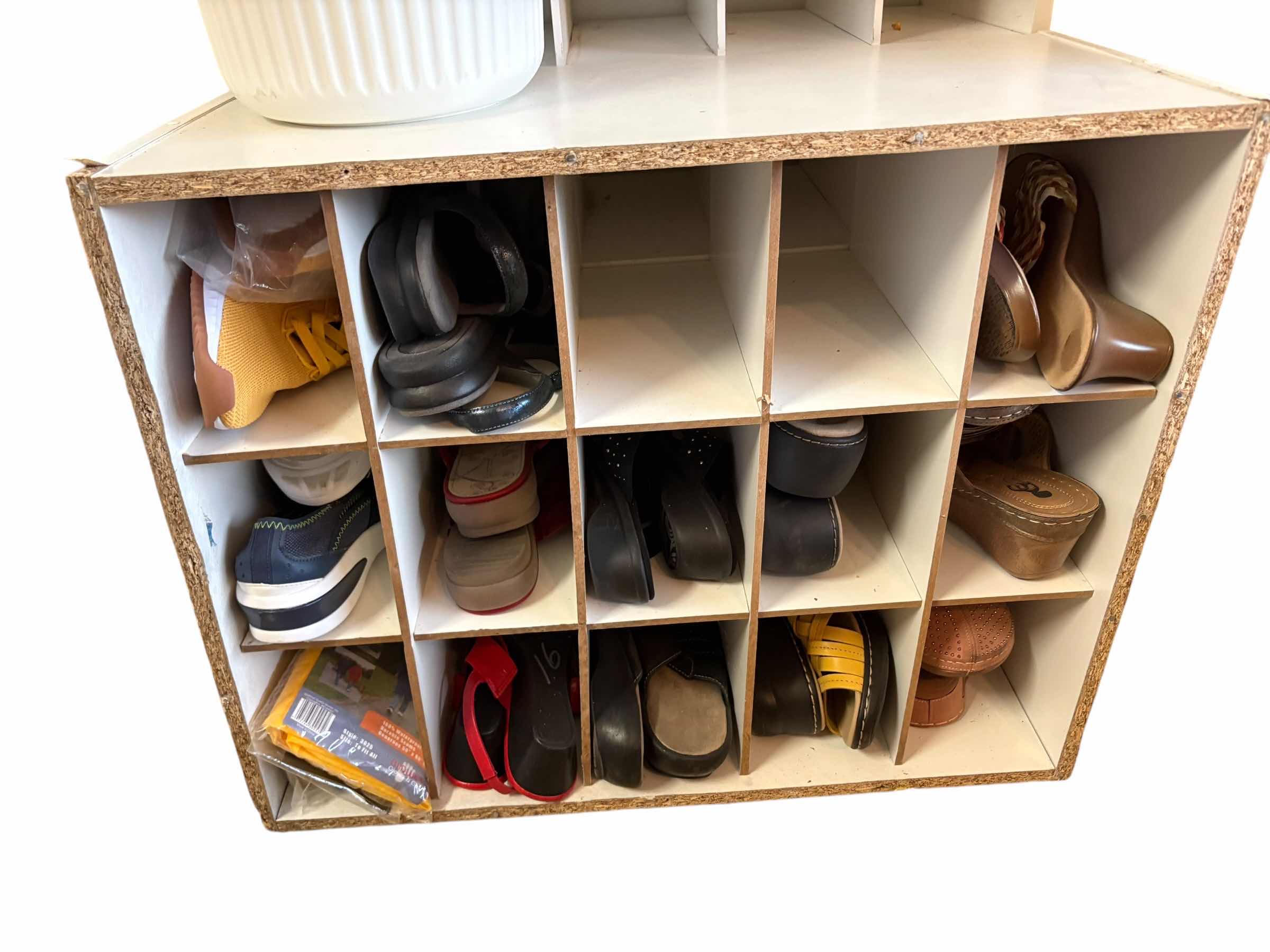 Photo 1 of (2)PCS SHOE STORAGE ORGANIZER WITH ASSORTED WOMEN’S SHOES & SLIPPERS SIZE 7 
35.5”X12.5”H32”