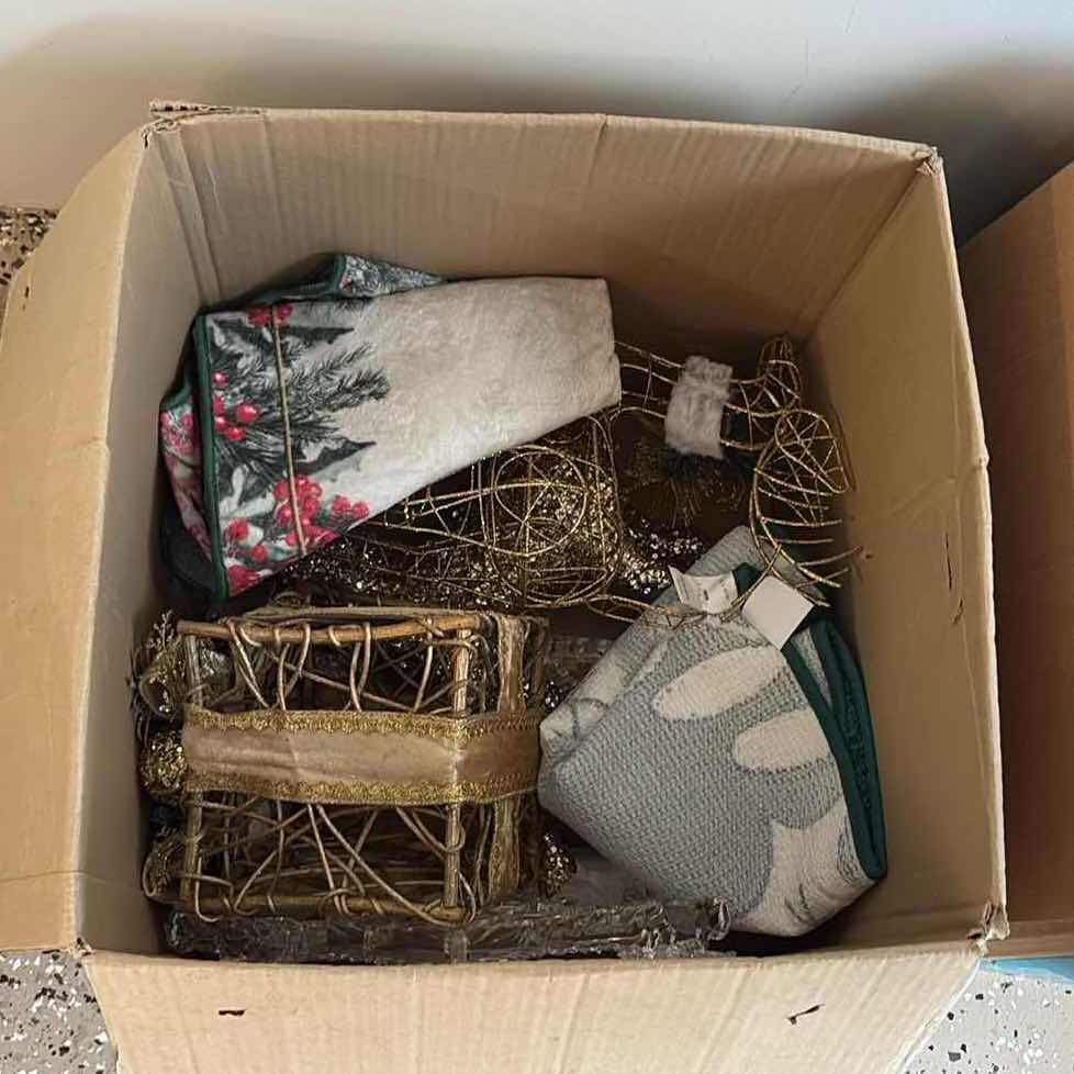 Photo 1 of BOX OF CHRISTMAS DECORATIONS-ACCENT PILLOWS AND MORE