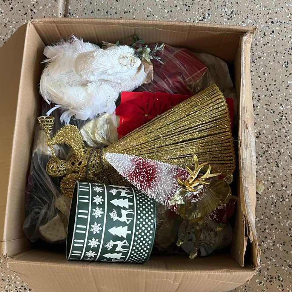 Photo 1 of BOX OF CHRISTMAS DECORATIONS - ANGEL TREE TOPPER & FALL WREATHE (NOT PICTURED)