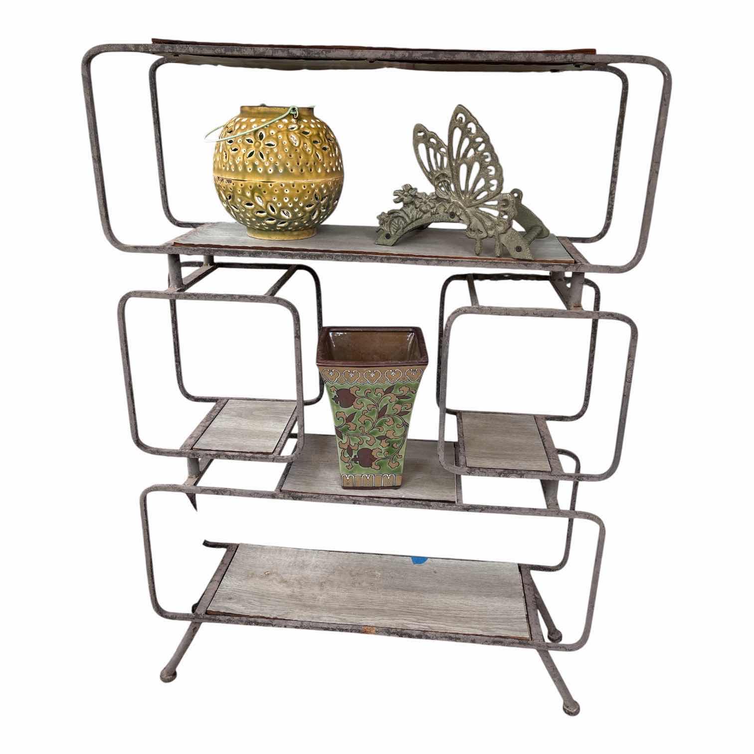 Photo 1 of METAL & WOOD MULTI-TIER PLANT STAND / DISPLAY SHELF WITH GARDEN DÉCOR 31”X9”H45”