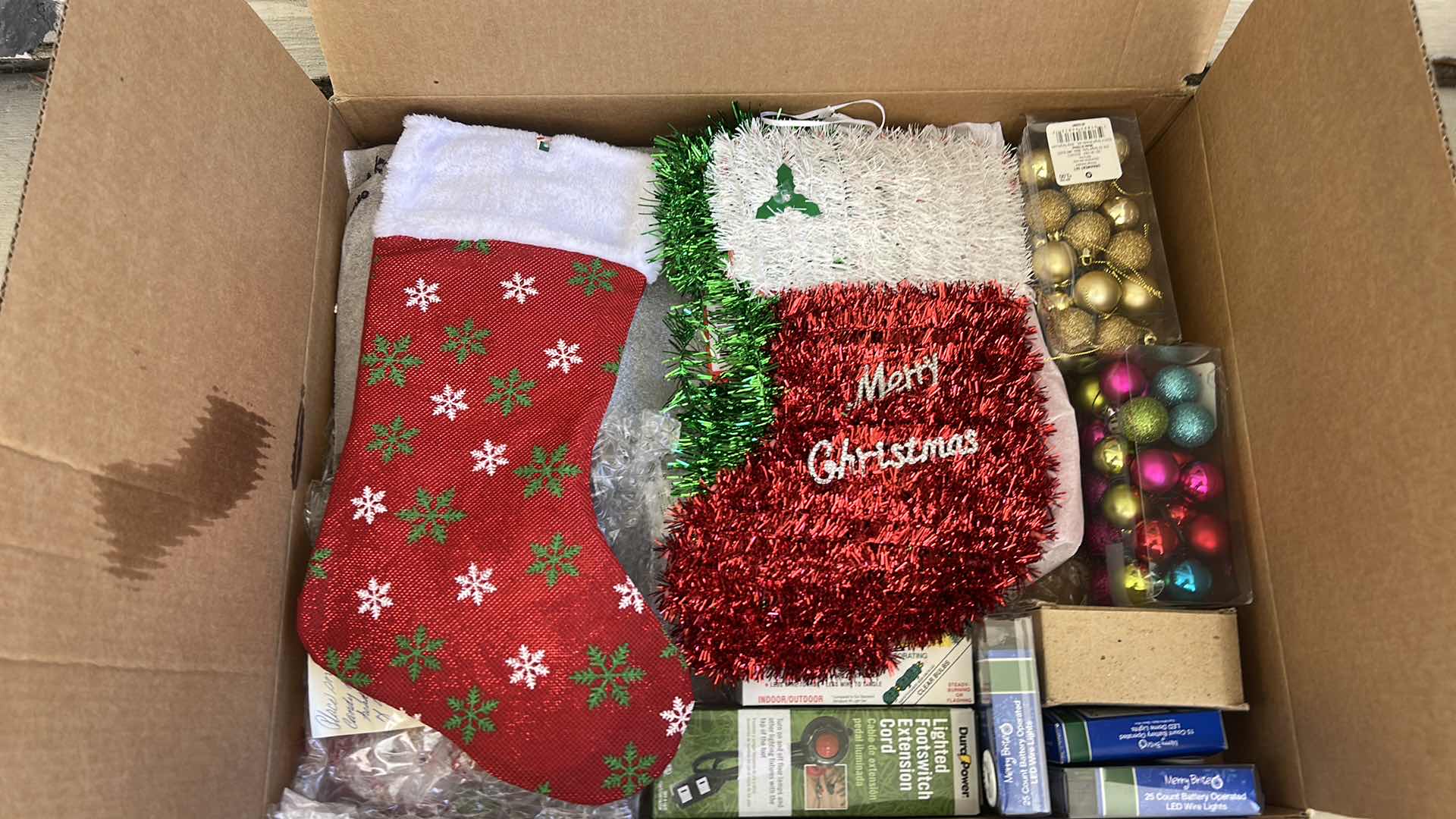 Photo 1 of THREE BOXES OF CHRISTMAS DECOR AND RIBBONS