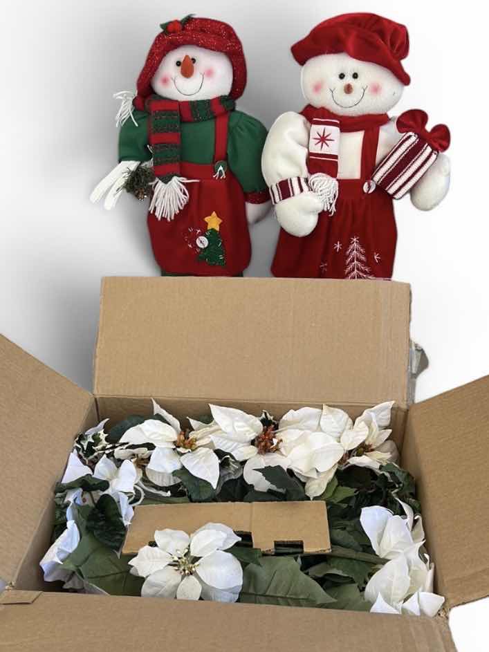 Photo 1 of CHRISTMAS DECOR – SNOWMAN AND SNOWMAN H23” AND WHITE POINSETTIAS