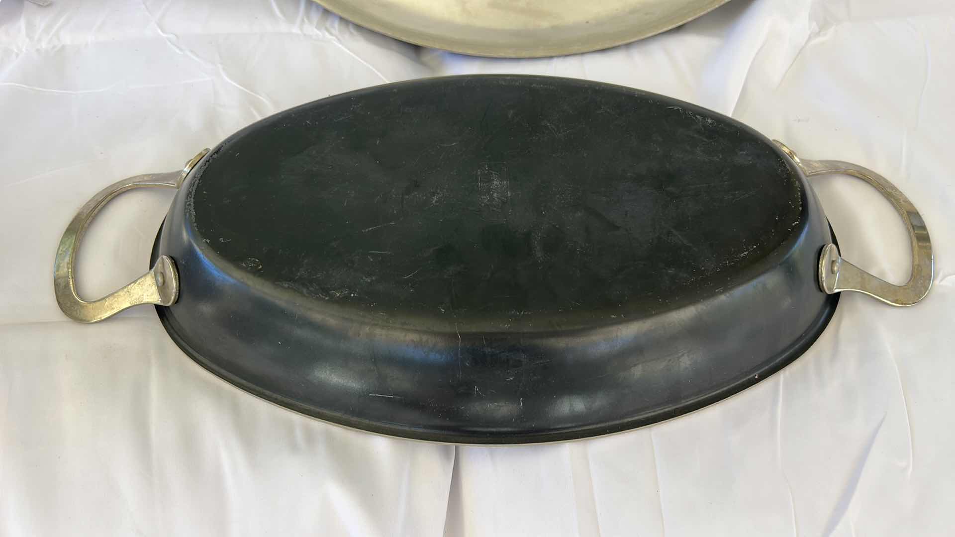 Photo 1 of VINTAGE HAND-WROUGHT ALUMINUM SERVING PIECES (LARGEST 15”)