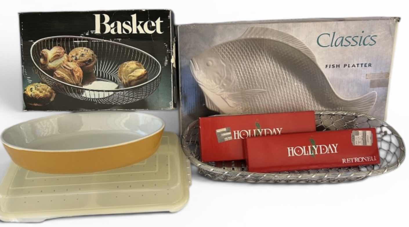 Photo 1 of HOME GOODS - CERAMIC FISH PLATTER, 24K GOLD PLATED UTENSILS, BREAD BASKET, EMILE HENRY DISH FROM FRANCE & MORE