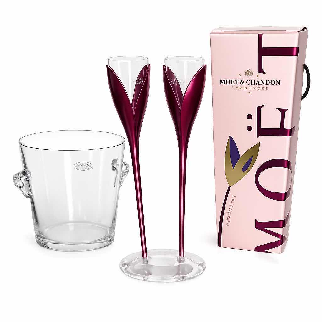 Photo 1 of MOËT & CHANDON FLOWER ROSÉ TULIP CHAMPAGNE GLASS SET WITH ICE BUCKET & GIFT BOX