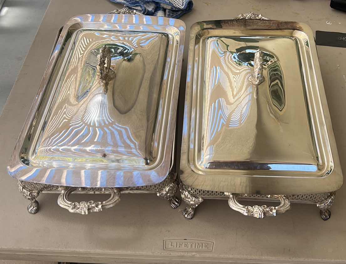 Photo 1 of 2 SILVER-PLATED BUFFET DISHES 15 1/2” x 9 1/2” x H7 1/2”