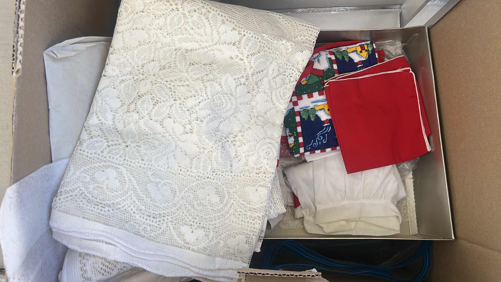Photo 1 of BOX OF TABLECLOTHS AND CLOTH NAPKINS