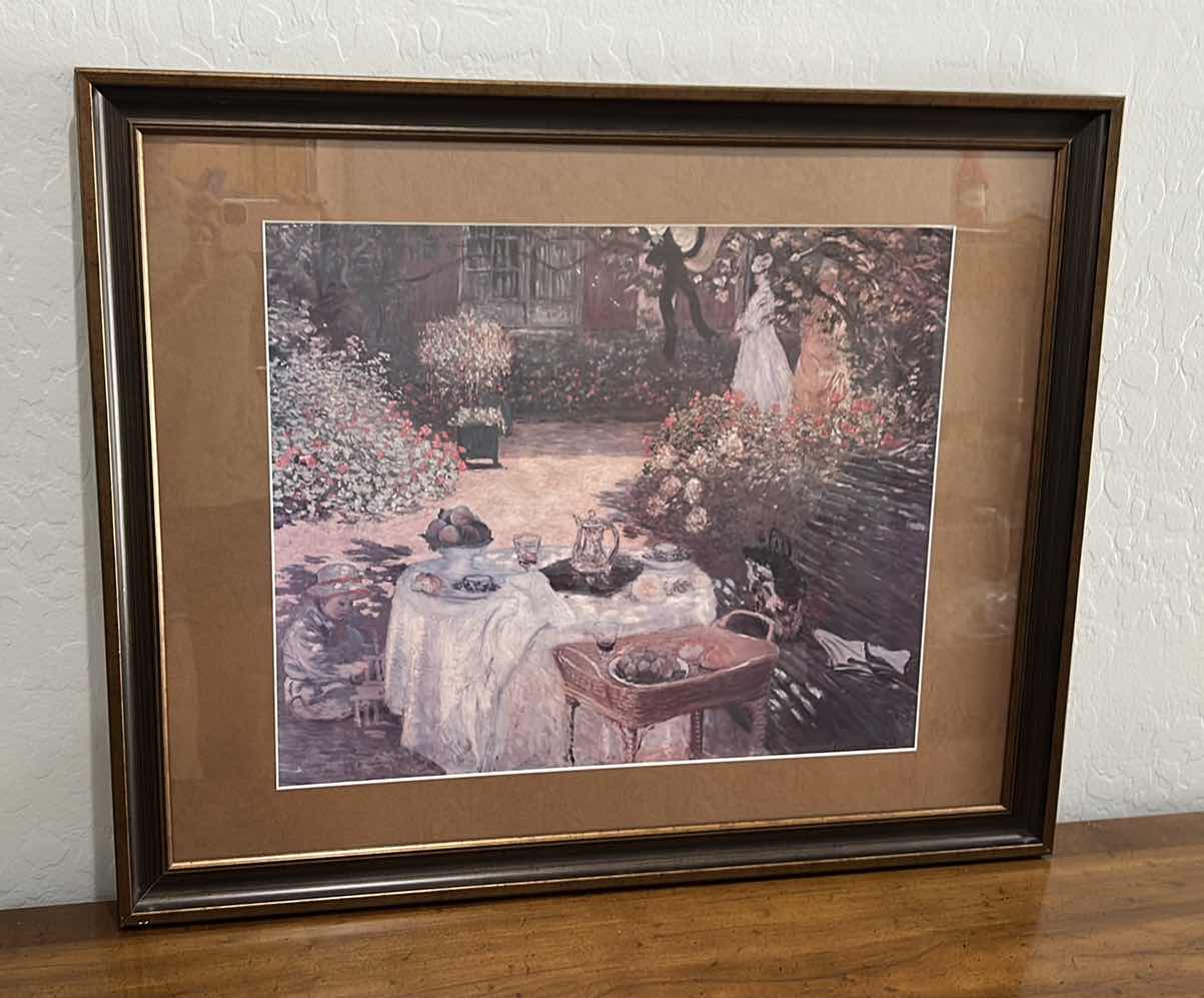 Photo 1 of FRAMED ART PRINT OF CLAUDE MONET’S 1873 PAINTING “THE LUNCHEON” (ALSO KNOWN AS “LE DÉJEUNER” 31” x H25 1/4”