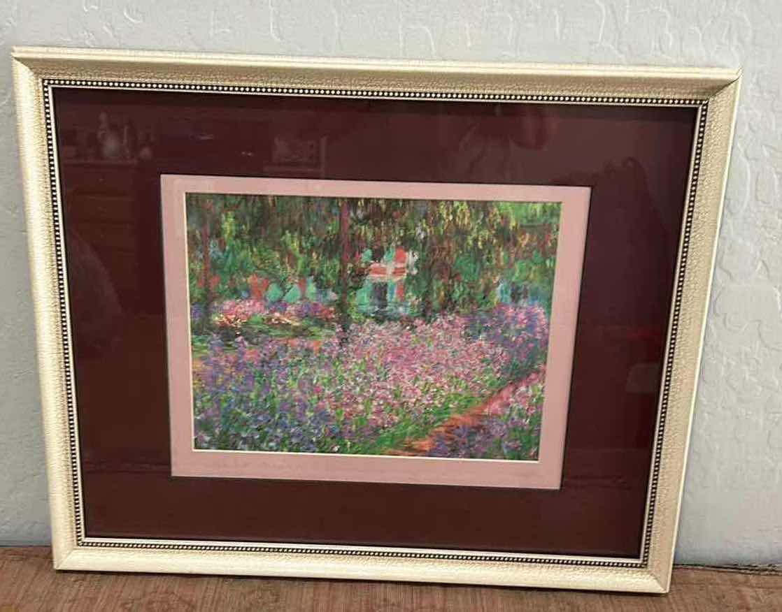 Photo 1 of FRAMED ART PRINT FEATURES CLAUDE MONET’S “THE ARTIST’S GARDEN AT GIVERNY” IMPRESSIONIST ARTWORK. 22” x H18”