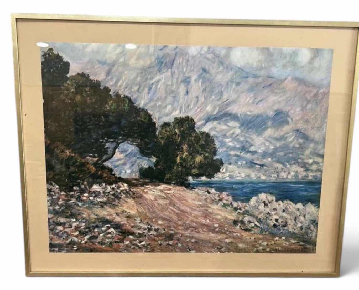 Photo 1 of FRAMED REPRODUCTION ART PRINT OF CLAUDE MONET’S “CAP MARTIN, NEAR MENTON, 1884”. ARTWORK. 28 1/4” x H22 1/2”