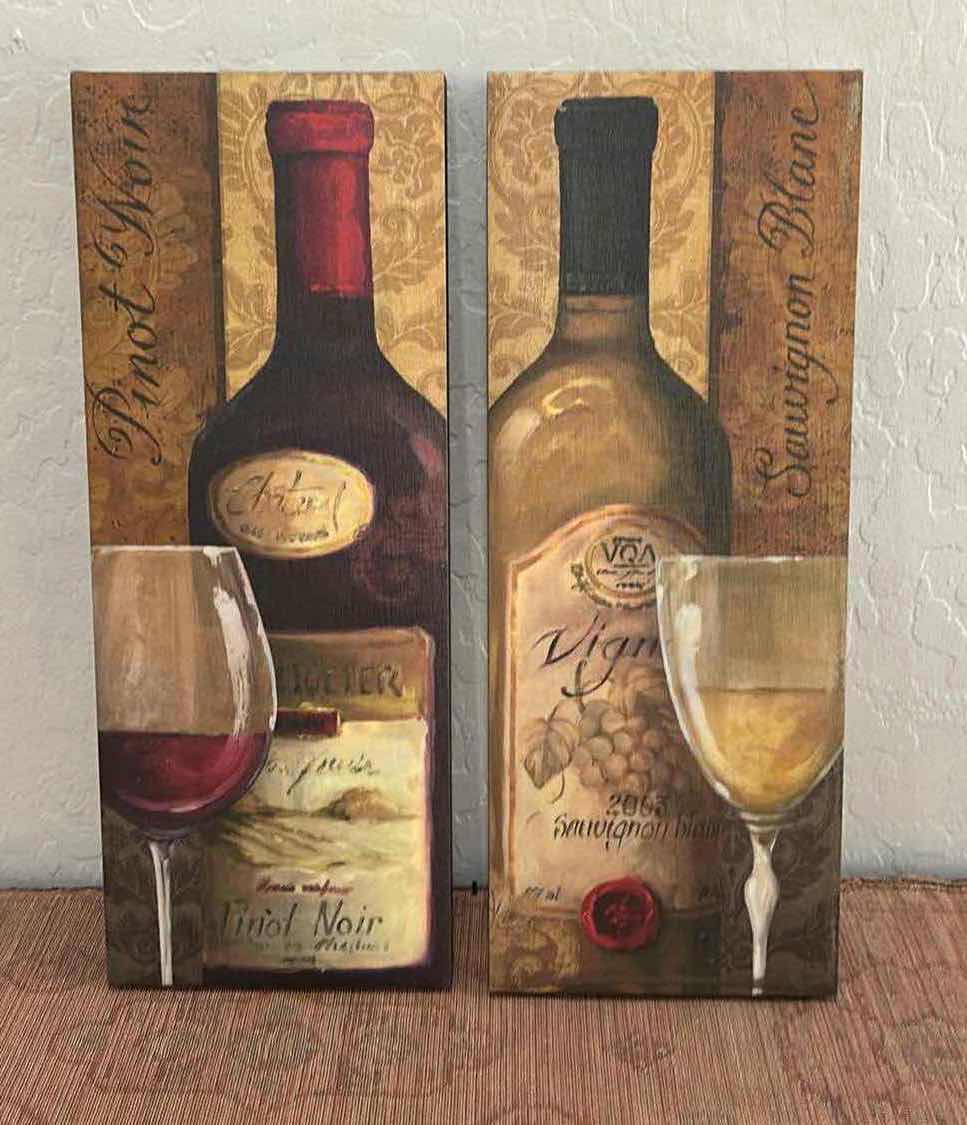 Photo 1 of 2 - STRETCHED CANVAS “RED AND WHITE WINE” ARTWORK PC’S 7 1/2” x H19 1/2”