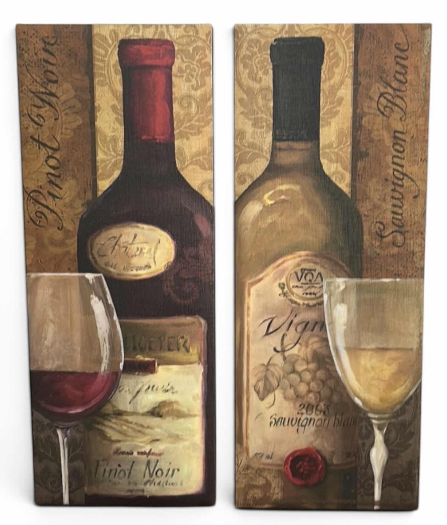 Photo 1 of 2 - STRETCHED CANVAS “RED AND WHITE WINE” ARTWORK PC’S 7 1/2” x H19 1/2”