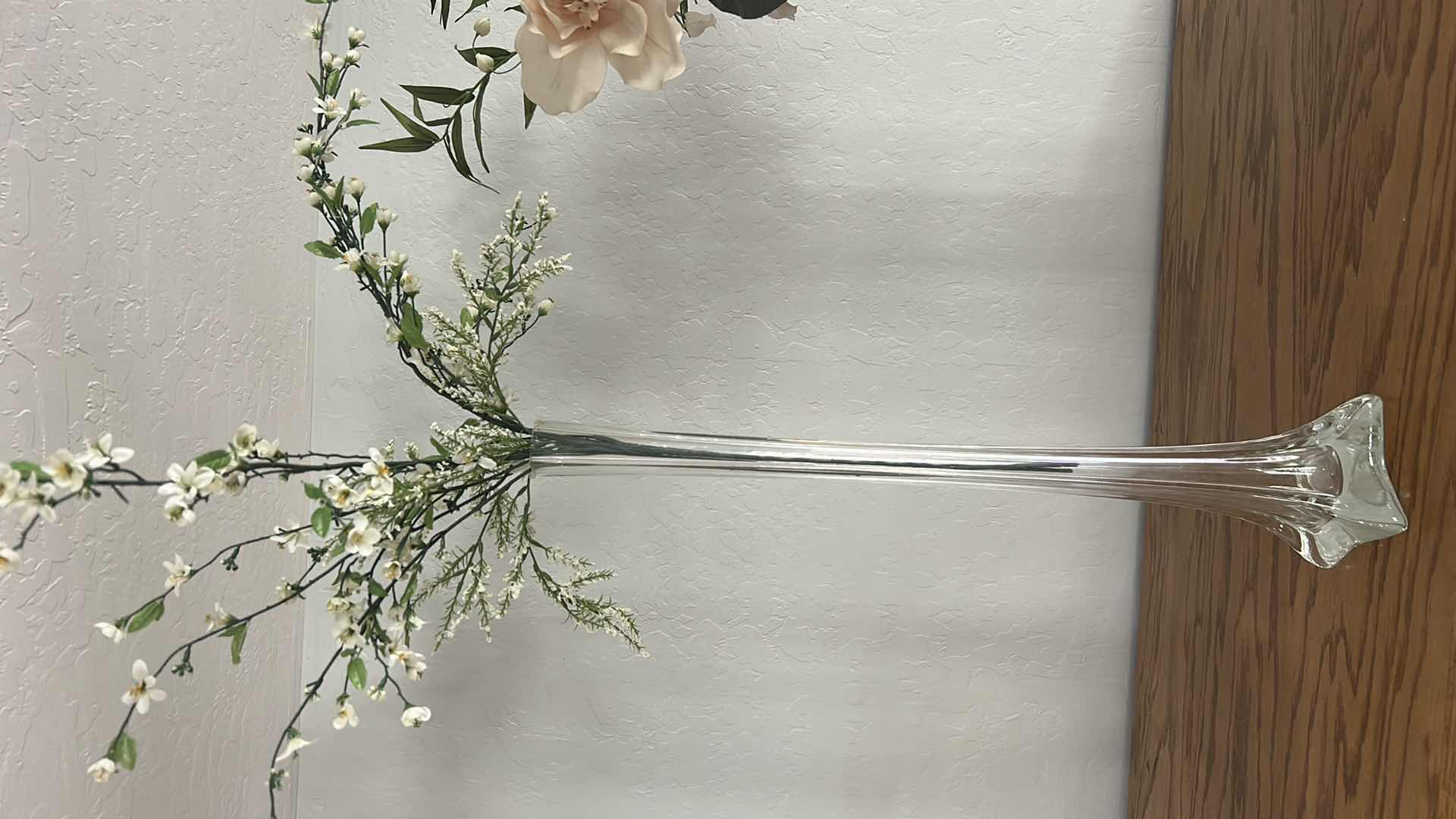 Photo 1 of TALL HEAVY CRYSTAL VASES WITH FAUX FLORAL (TALLEST H28”)