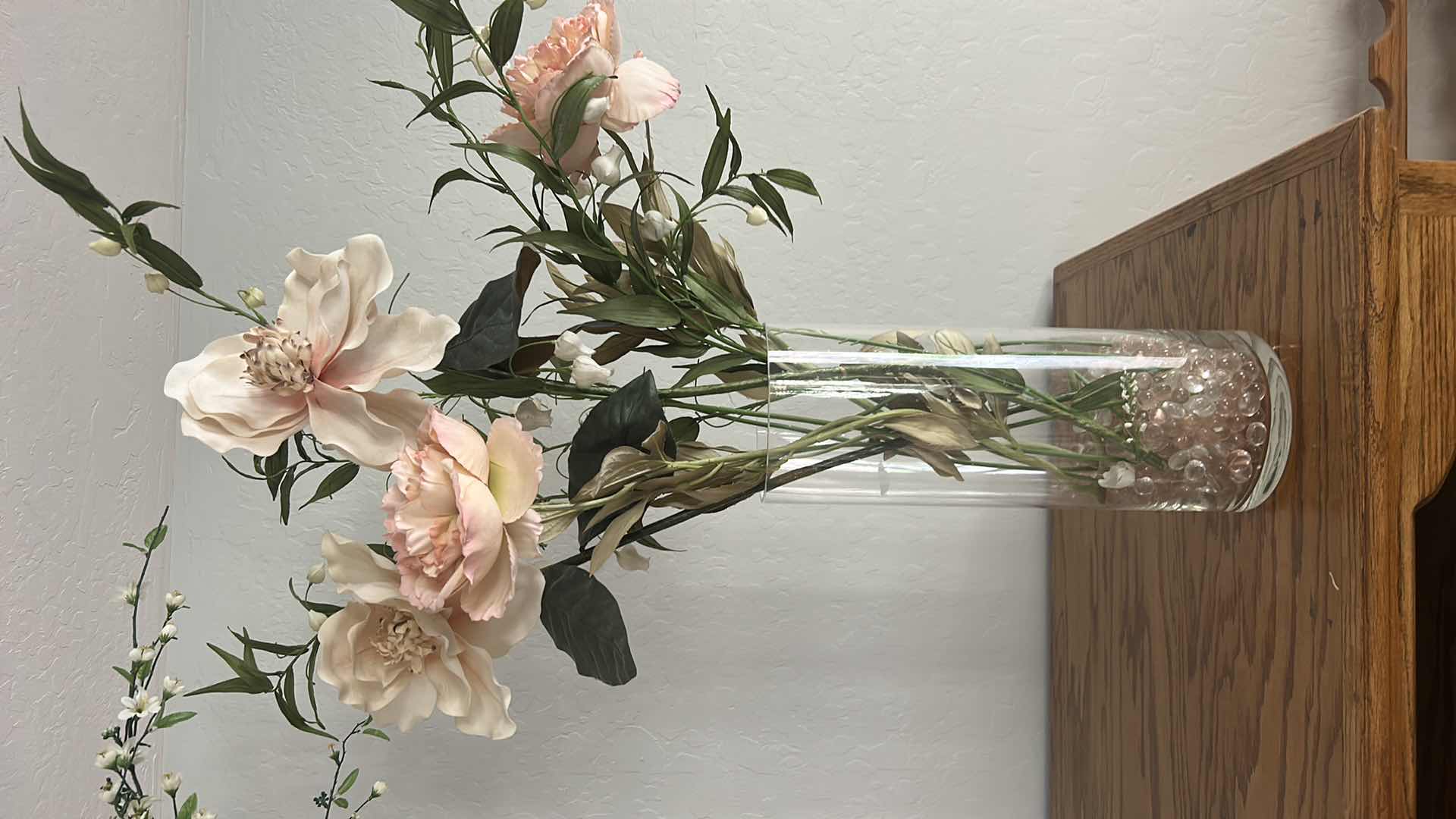 Photo 1 of TALL HEAVY CRYSTAL VASES WITH FAUX FLORAL (TALLEST H28”)