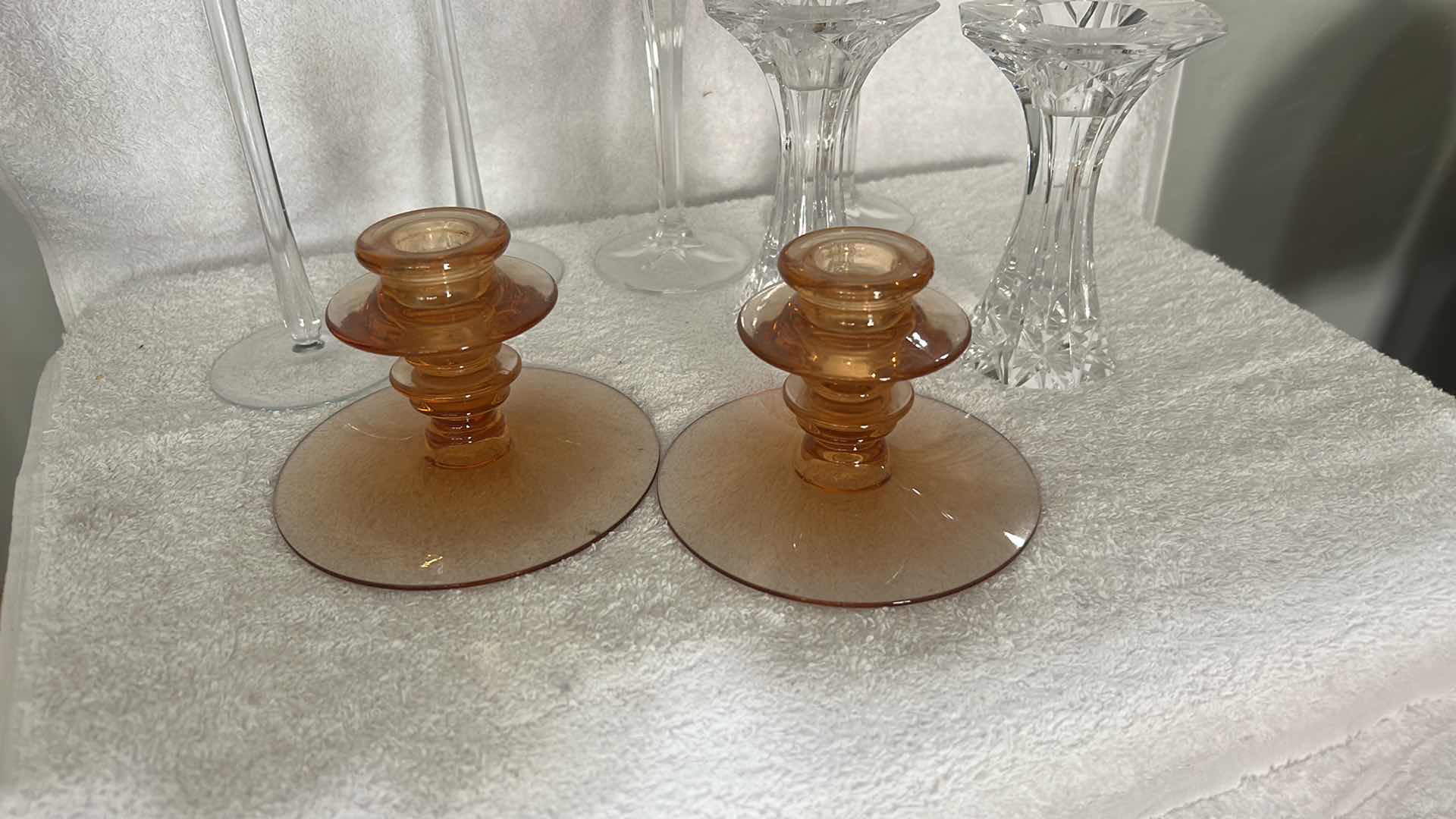 Photo 1 of GLASS AND CRYSTAL CANDLE HOLDERS H12”