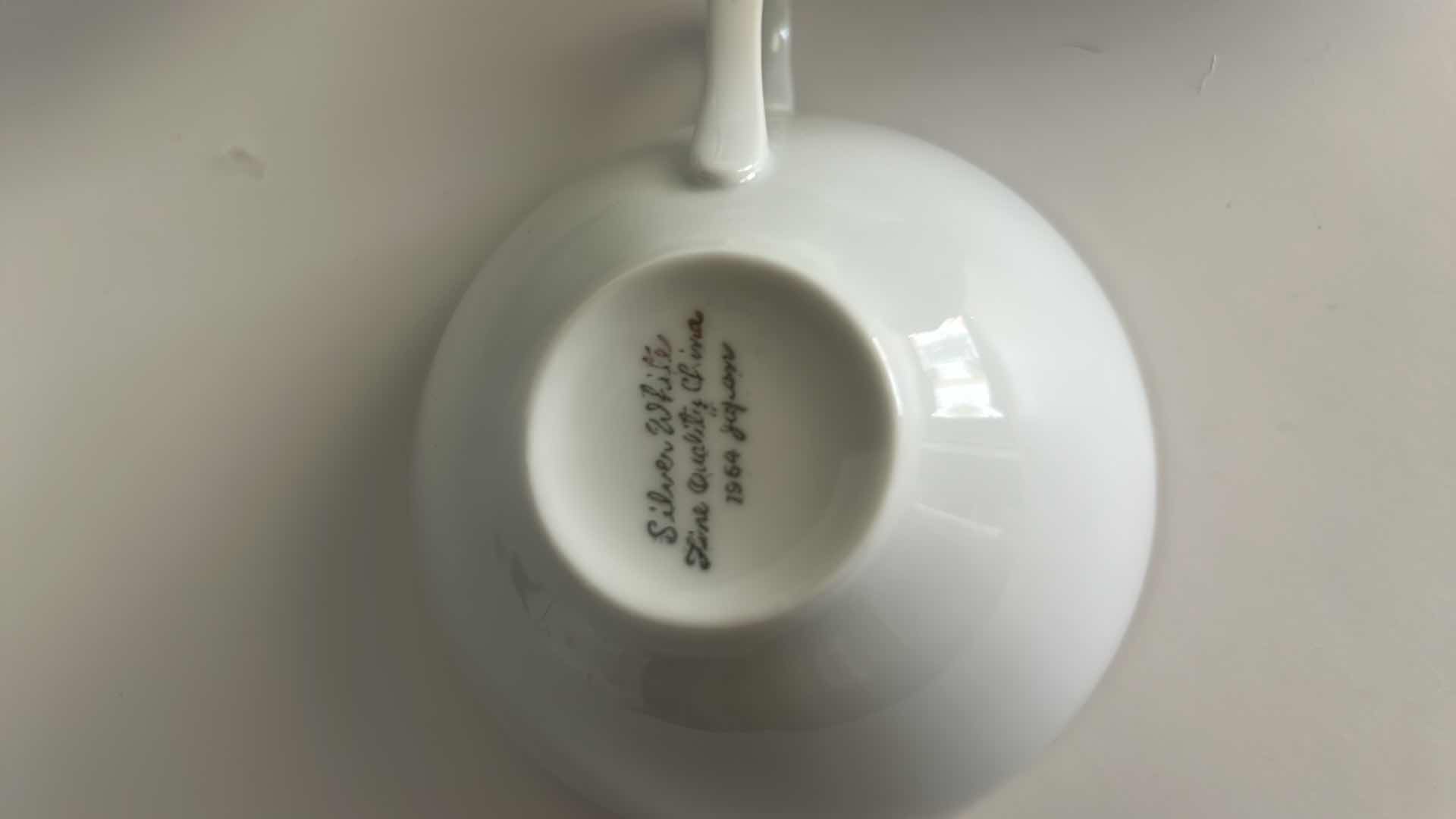 Photo 1 of 4 COFFEE CUPS  & SAUCERS, SILVER WHITE, FINE QUALITY CHINA 7964