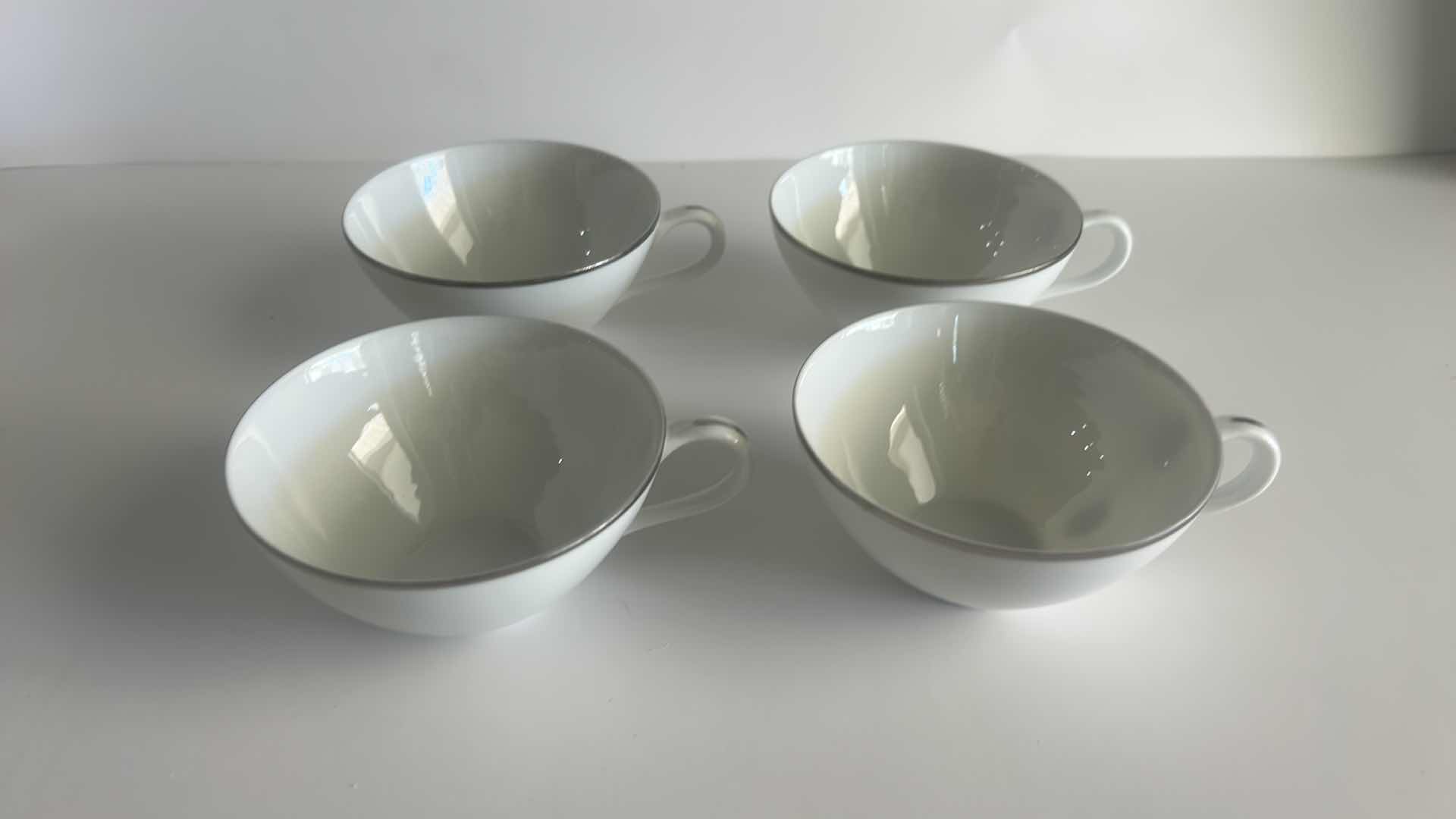 Photo 1 of 4 COFFEE CUPS  & SAUCERS, SILVER WHITE, FINE QUALITY CHINA 7964
