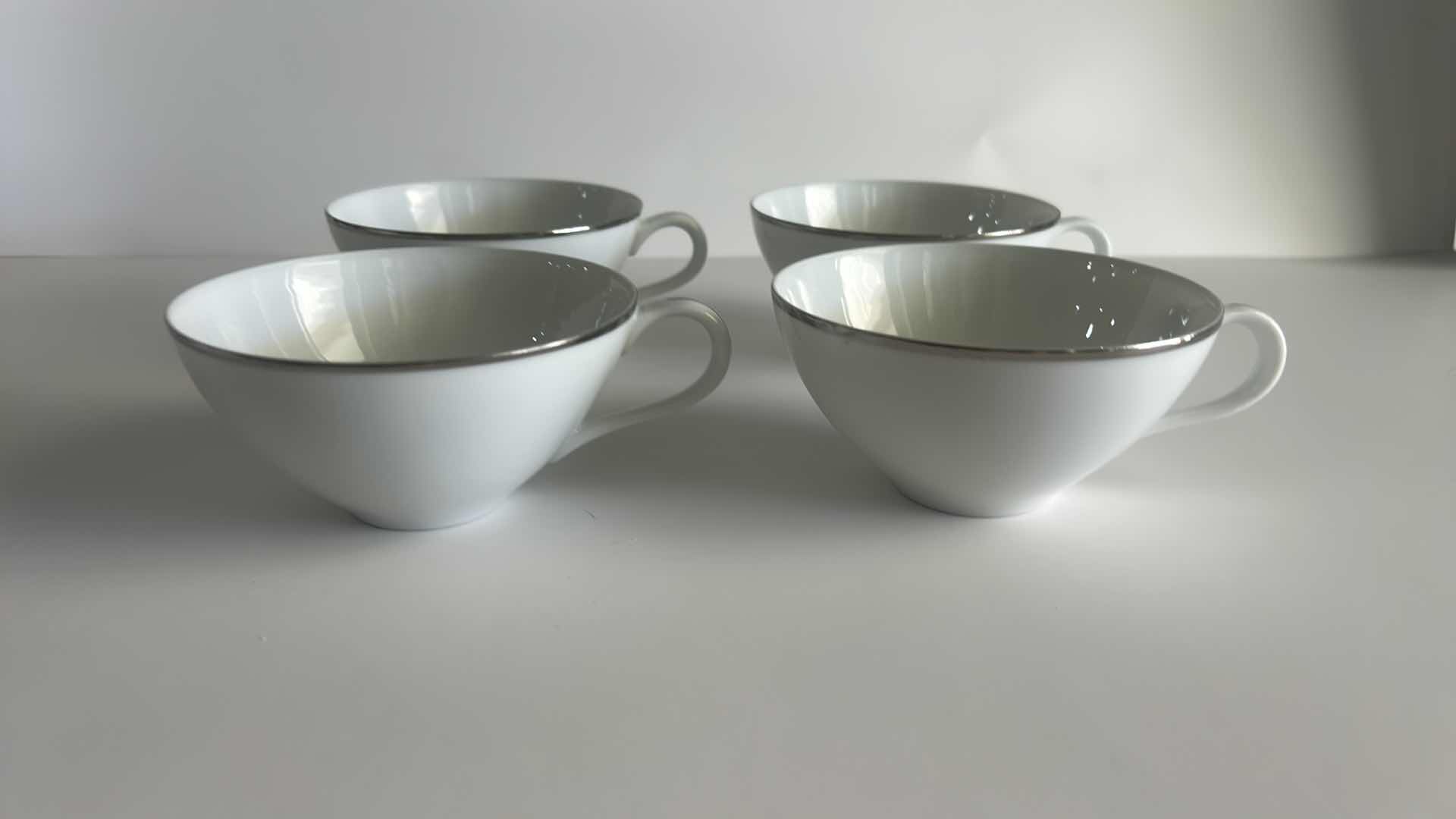 Photo 1 of 4 COFFEE CUPS  & SAUCERS, SILVER WHITE, FINE QUALITY CHINA 7964