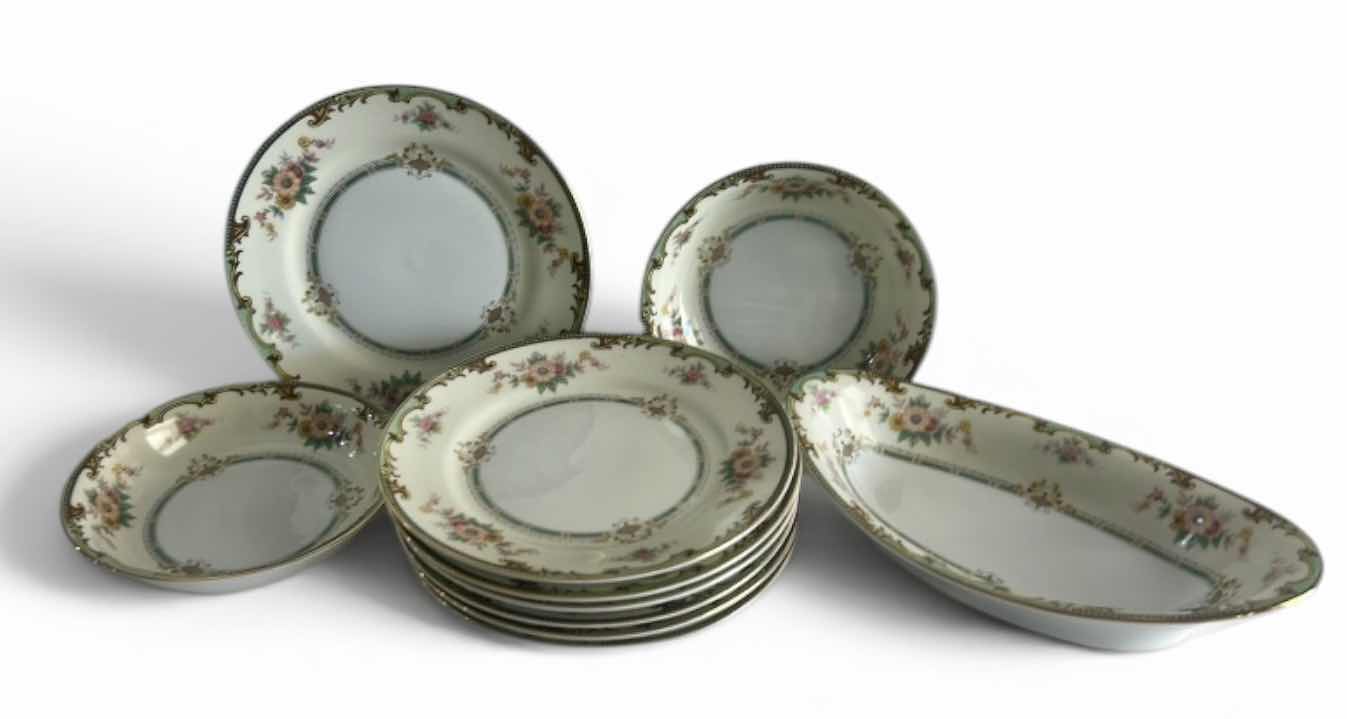 Photo 1 of 10 PC VINTAGE NORITAKE CLINTONIA DINNERWARE (LARGEST PLATE 6.5”)