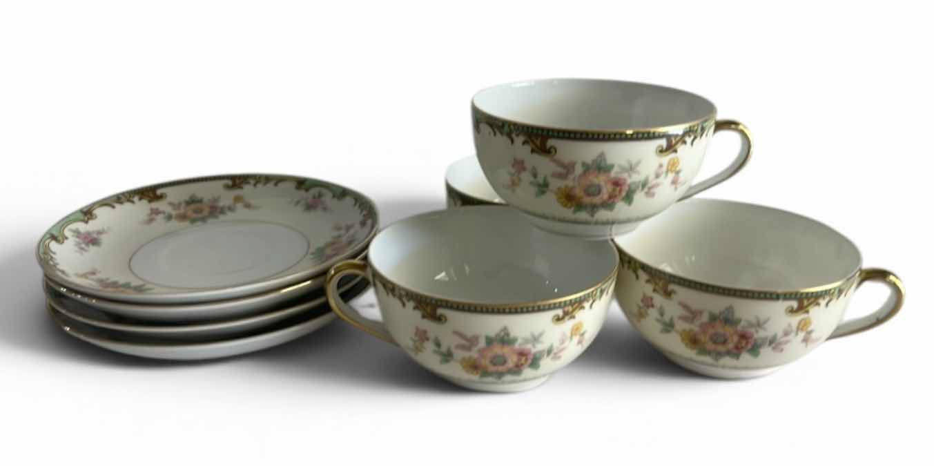 Photo 1 of 4- VINTAGE NORITAKE CLINTONIA TEACUPS & SAUCERS