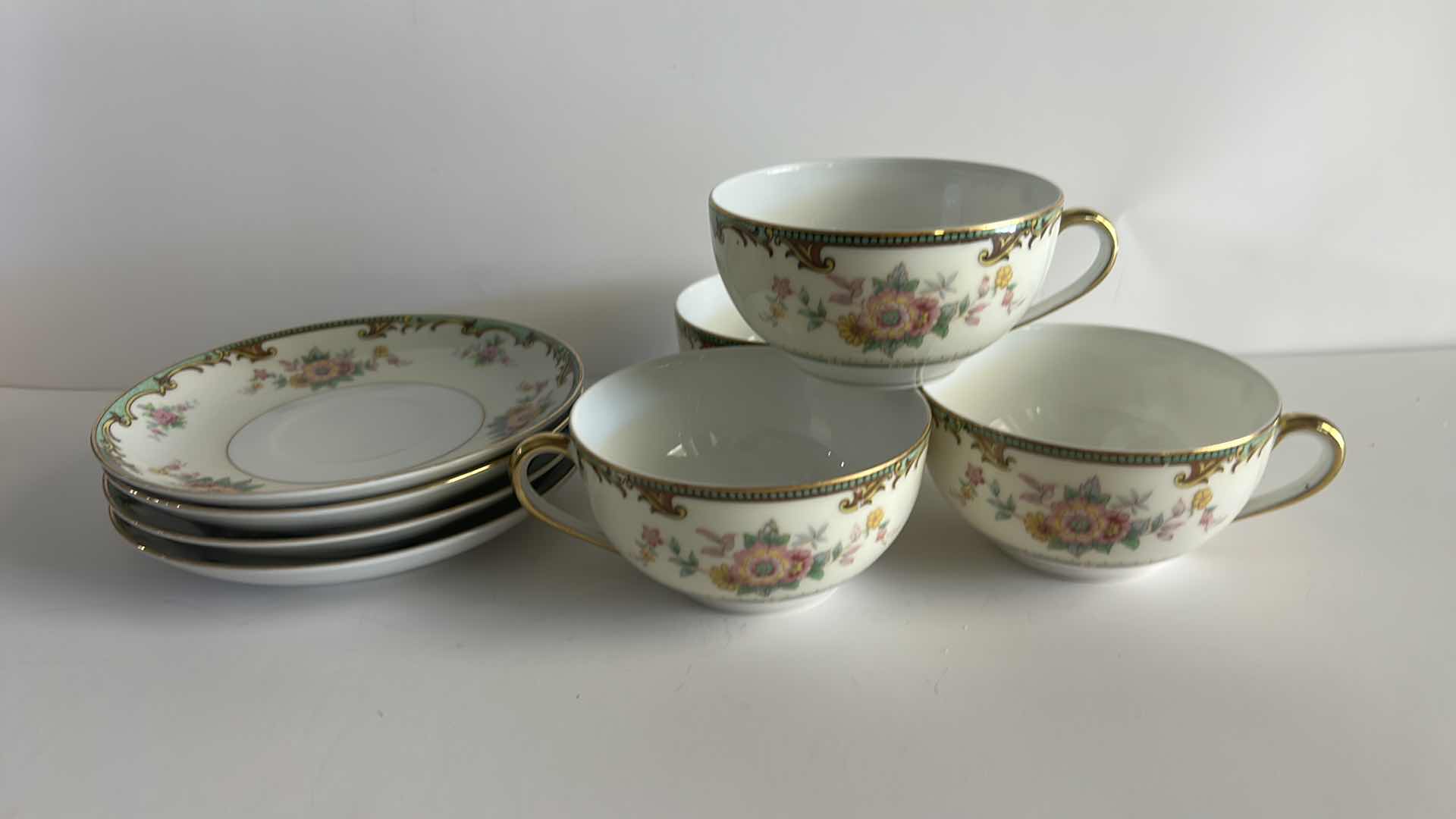 Photo 1 of 4- VINTAGE NORITAKE CLINTONIA TEACUPS & SAUCERS