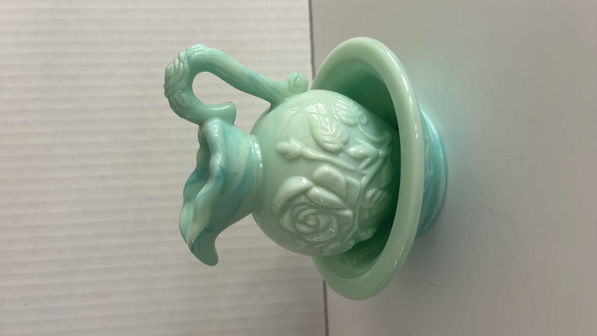 Photo 1 of AVON JADEITE GREEN SLAG GLASS PITCHER AND WASH BASIN SET H4.5”