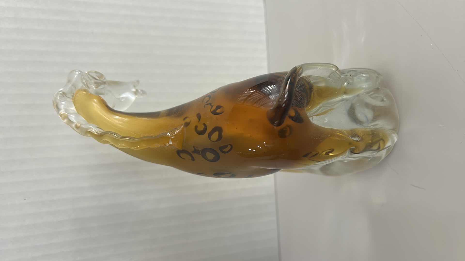 Photo 1 of HAND-BLOWN ART GLASS GIRAFFE FIGURINE W AMBER, CLEAR, & SPOTTED SOMMERSO DESIGN H7.5”