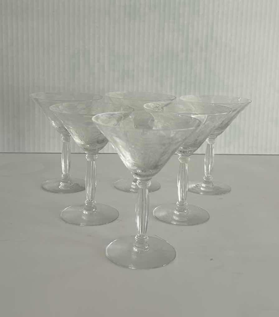 Photo 1 of 6 VINTAGE TIFFIN BLUE BELL ETCHED ELEGANT GLASSWARE LIQUOR COCKTAIL GLASSES #15024