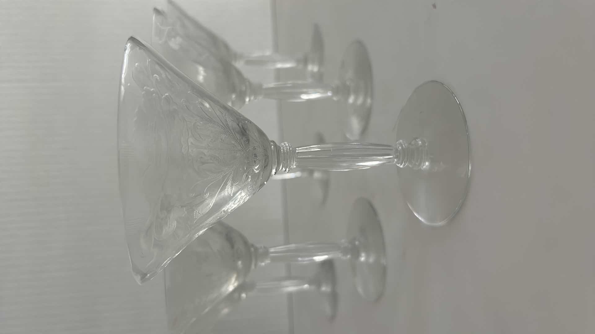 Photo 1 of 6 VINTAGE TIFFIN BLUE BELL ETCHED ELEGANT GLASSWARE LIQUOR COCKTAIL GLASSES #15024