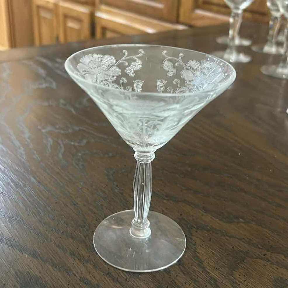 Photo 1 of 6 VINTAGE TIFFIN BLUE BELL ETCHED ELEGANT GLASSWARE LIQUOR COCKTAIL GLASSES #15024