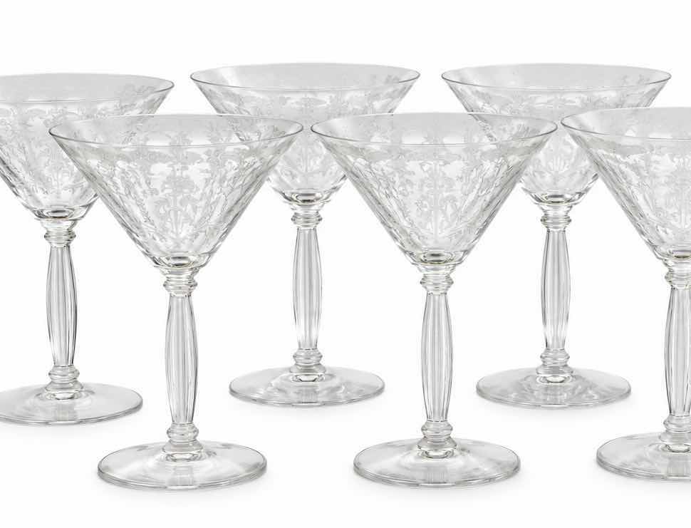 Photo 1 of 6 VINTAGE TIFFIN BLUE BELL ETCHED ELEGANT GLASSWARE LIQUOR COCKTAIL GLASSES #15024