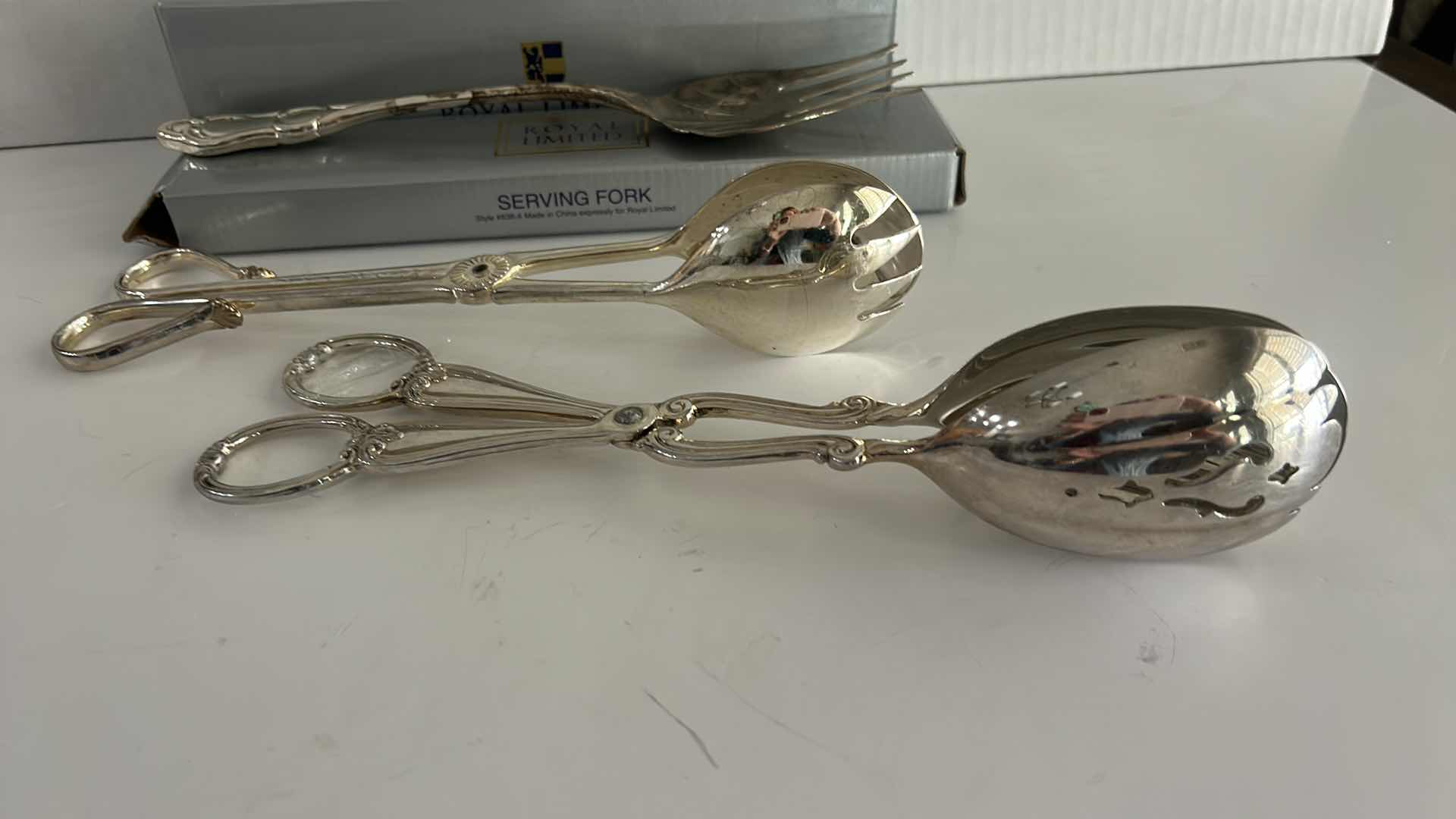 Photo 1 of ROYAL LIMITED SILVER-PLATED SERVING TONGS, SERVING FORK & ADDITIONAL SERVING TONGS
