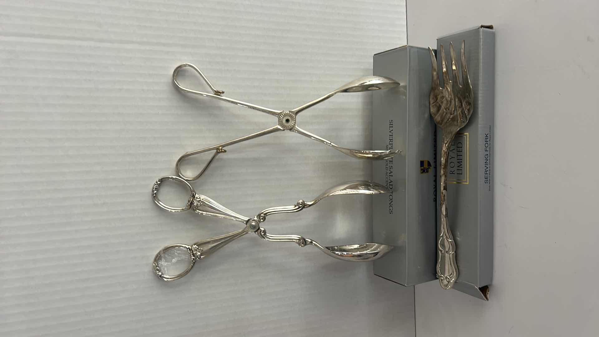 Photo 1 of ROYAL LIMITED SILVER-PLATED SERVING TONGS, SERVING FORK & ADDITIONAL SERVING TONGS