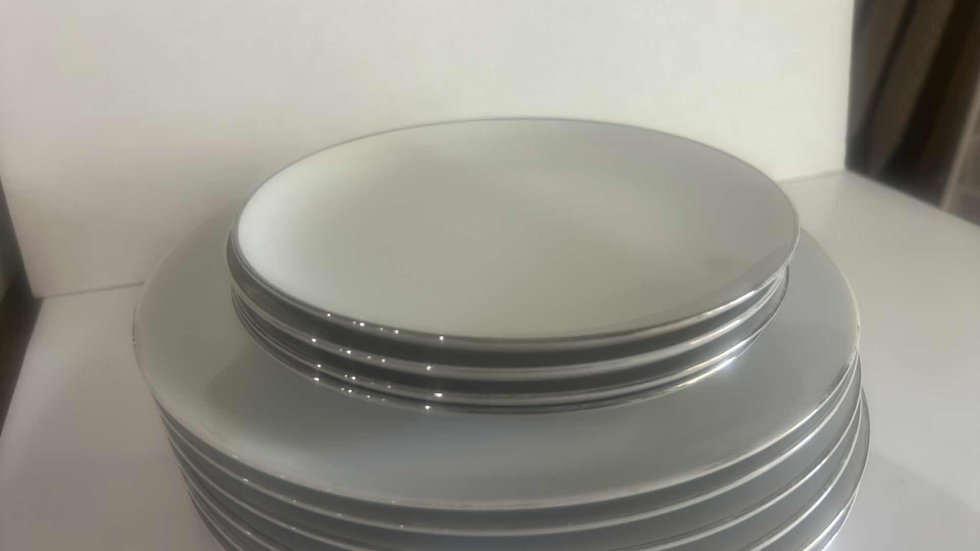 Photo 1 of 20 PC VINTAGE SILVER WHITE FINE QUALITY CHINA DINNERWARE
