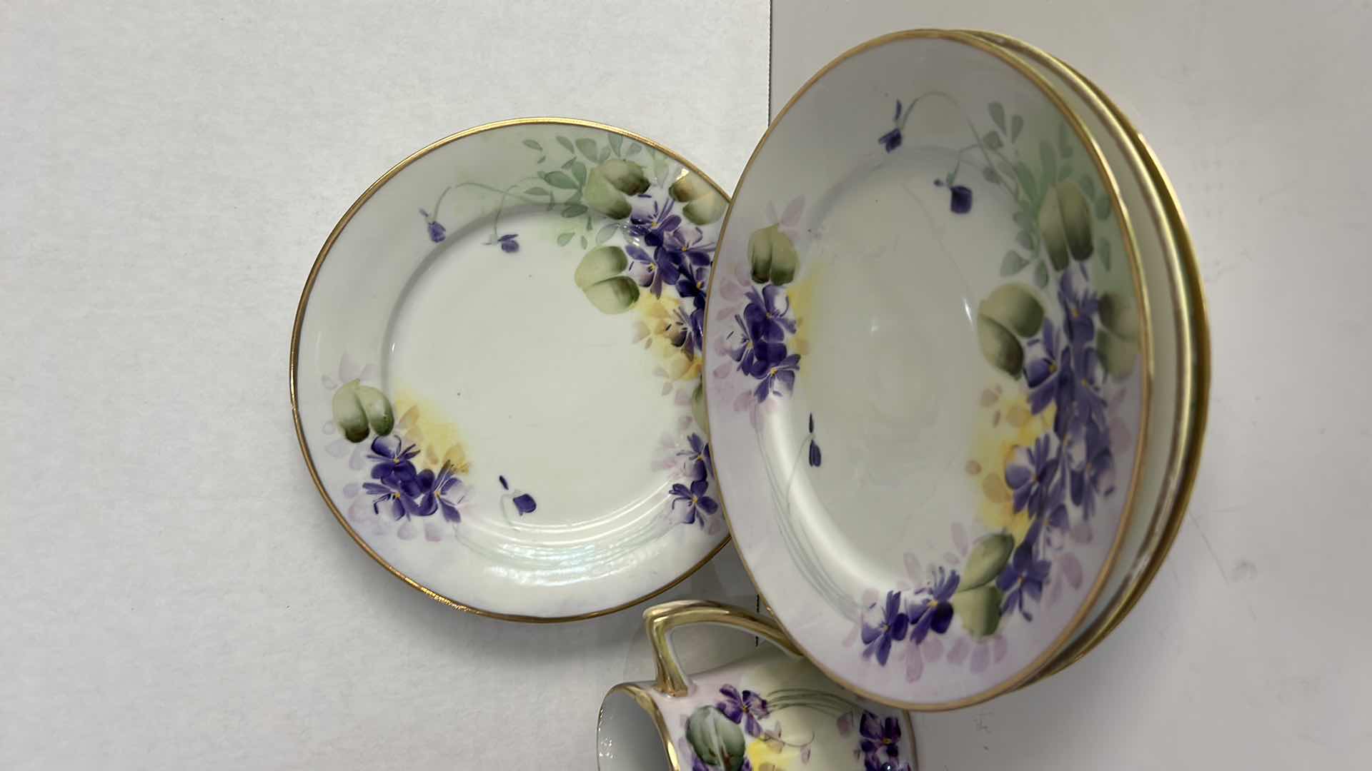 Photo 1 of 13 PC - VINTAGE TE-OH NIPPON HAND-PAINTED PORCELAIN TEA & DESSERT SERVICE SET FEATURING A PURPLE VIOLETS PATTERN