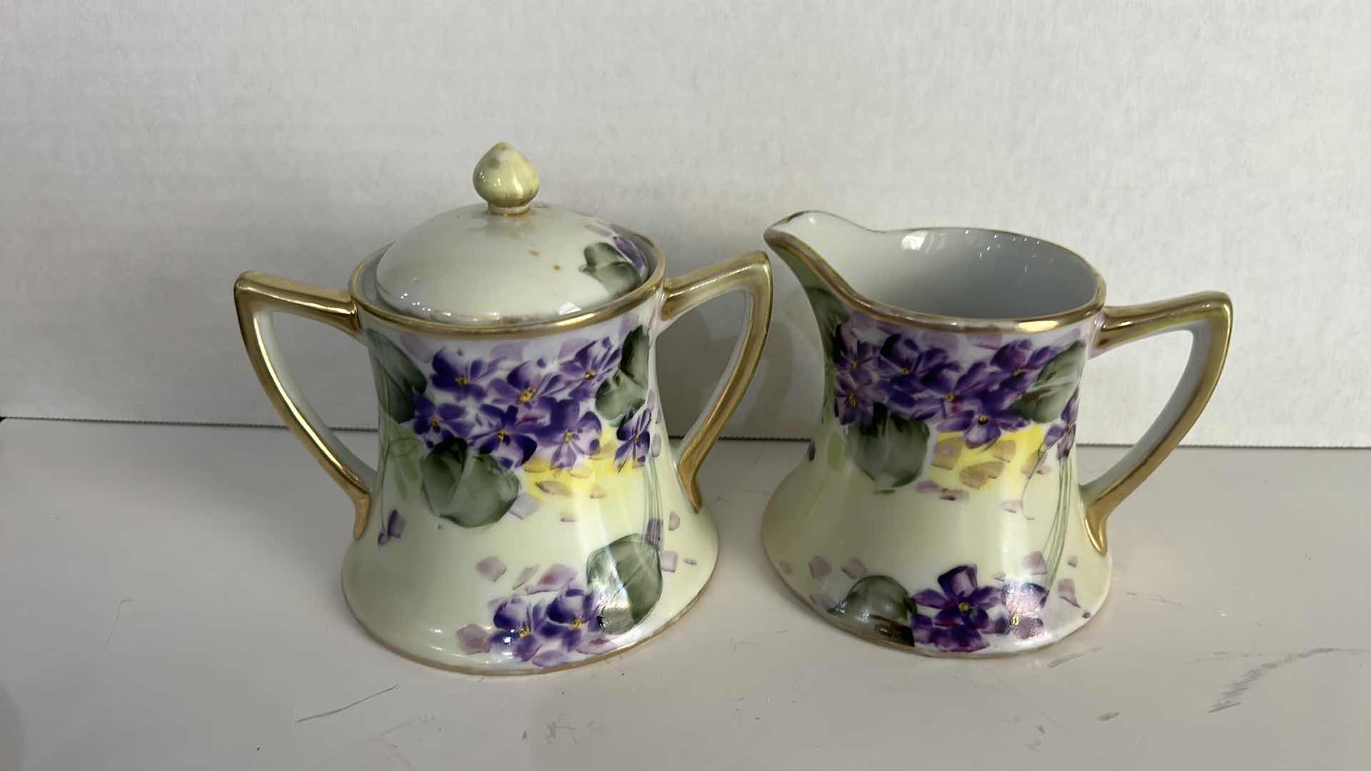 Photo 1 of 13 PC - VINTAGE TE-OH NIPPON HAND-PAINTED PORCELAIN TEA & DESSERT SERVICE SET FEATURING A PURPLE VIOLETS PATTERN