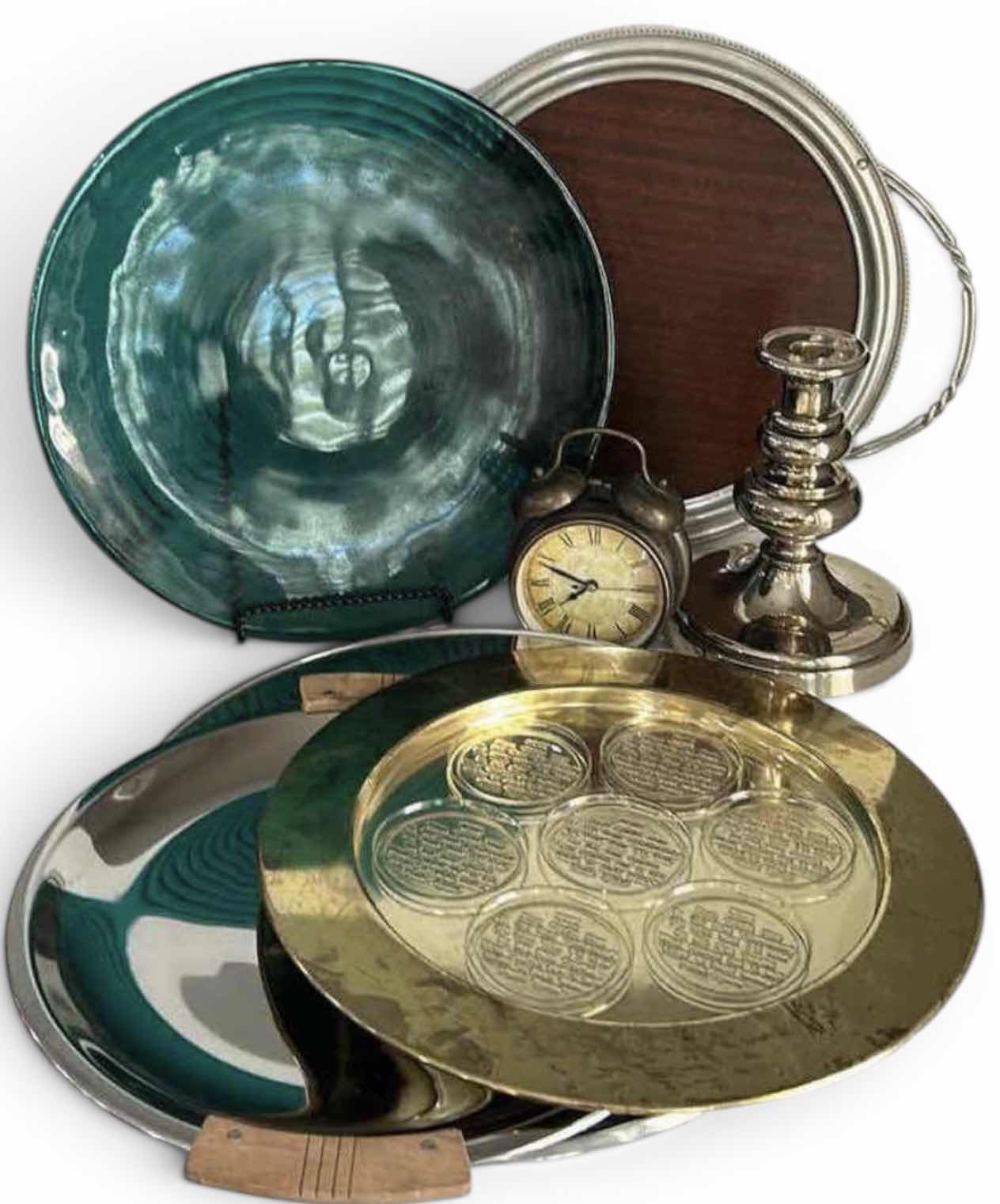 Photo 1 of TRAYS, GLASS PLATE, CLOCK AND CANDLE HOLDER