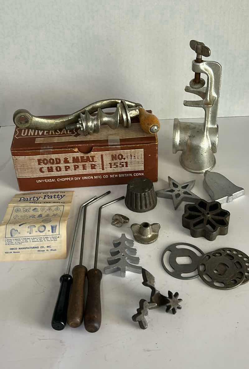 Photo 1 of VINTAGE UNIVERSAL FOOD AND MEAT CHOPPER, AND PARTY PATTY