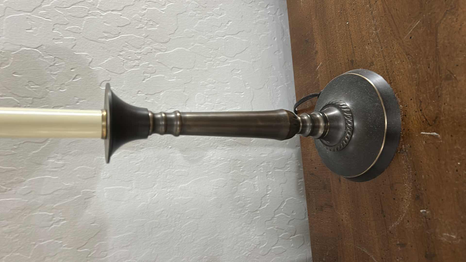 Photo 1 of 2- ANTIQUE BRONZE TABLE LAMP WITH PLEATED EMPIRE SHADE & FLUTED COLUMN STEM H27”