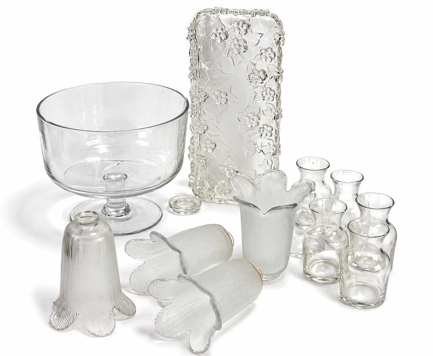 Photo 1 of CRYSTAL PLATTER, GLASS COMPOTE BOWL, CANDLE INSERTS & MORE
